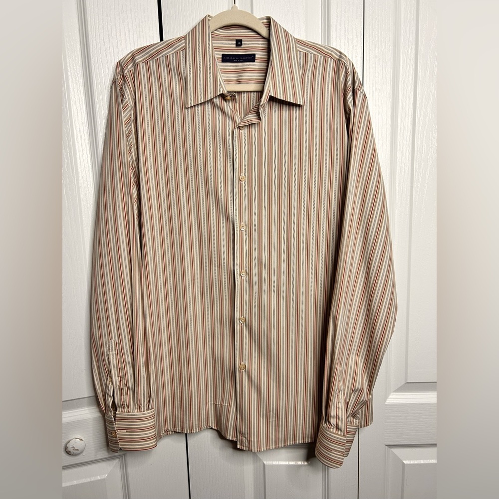Camiceria Landini Men's Multi-Stripe Button Down Collared Dress Shirt‎ XL Italy